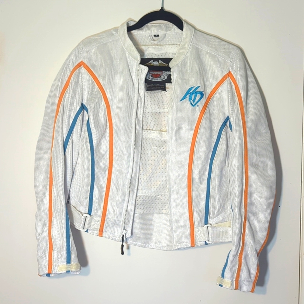 EARLY 2000s VINTAGE HARLEY DAVIDSON! White Moto Sport Biker Jacket Mesh Knit SM